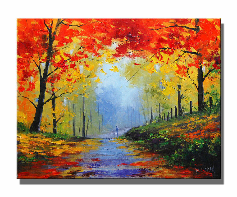 Fall Landscape Painting
 LARGE AUTUMN IMPRESSIONIST PAINTING PALETTE KNIFE COLORFUL