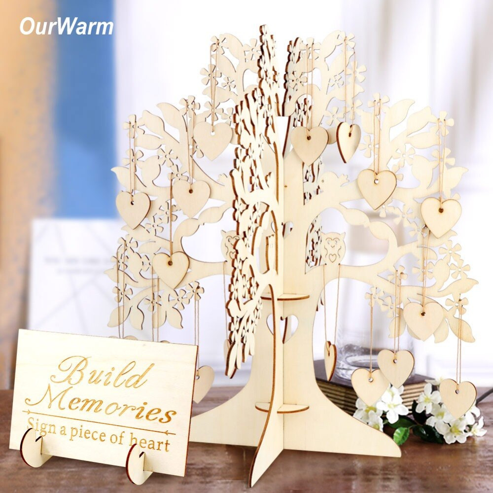 Family Tree Wedding Guest Book
 OurWarm Rustic Wedding Wooden Guest Book Tree DIY 3D Heart