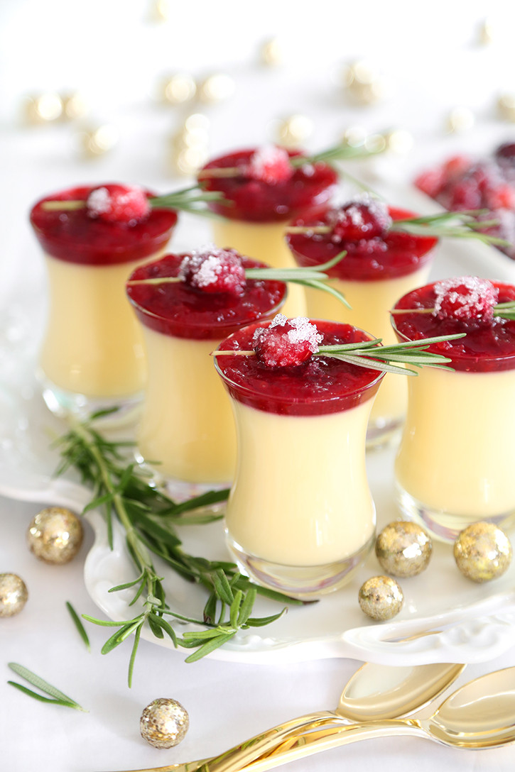 Fancy Christmas Desserts
 Eggnog Panna Cotta with Spiked Cranberry Sauce