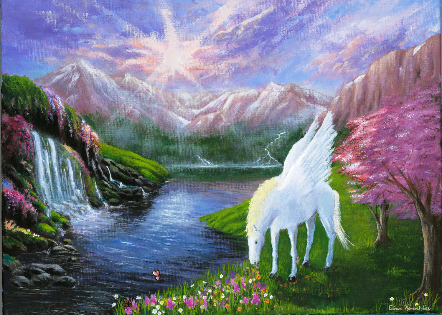 Fantasy Landscape Paintings
 Fantasy Painting pegasus waterfall landscape painting print