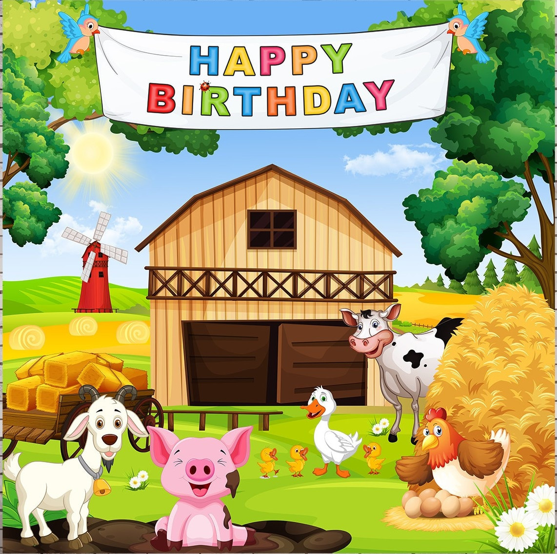 Farm Animals Birthday Party
 farm animal barnyard happy birthday tree backgrounds Vinyl