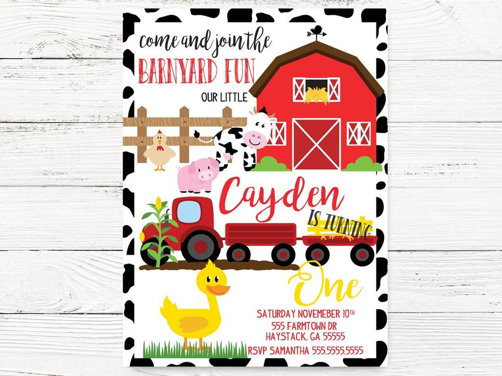 Farm Themed Birthday Invitations
 Barnyard 1st Birthday Invitations – Swanky Party Box