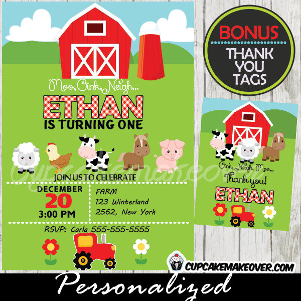 Farm Themed Birthday Invitations
 Farm Birthday Invitation Red Tractor & Barn Personalized