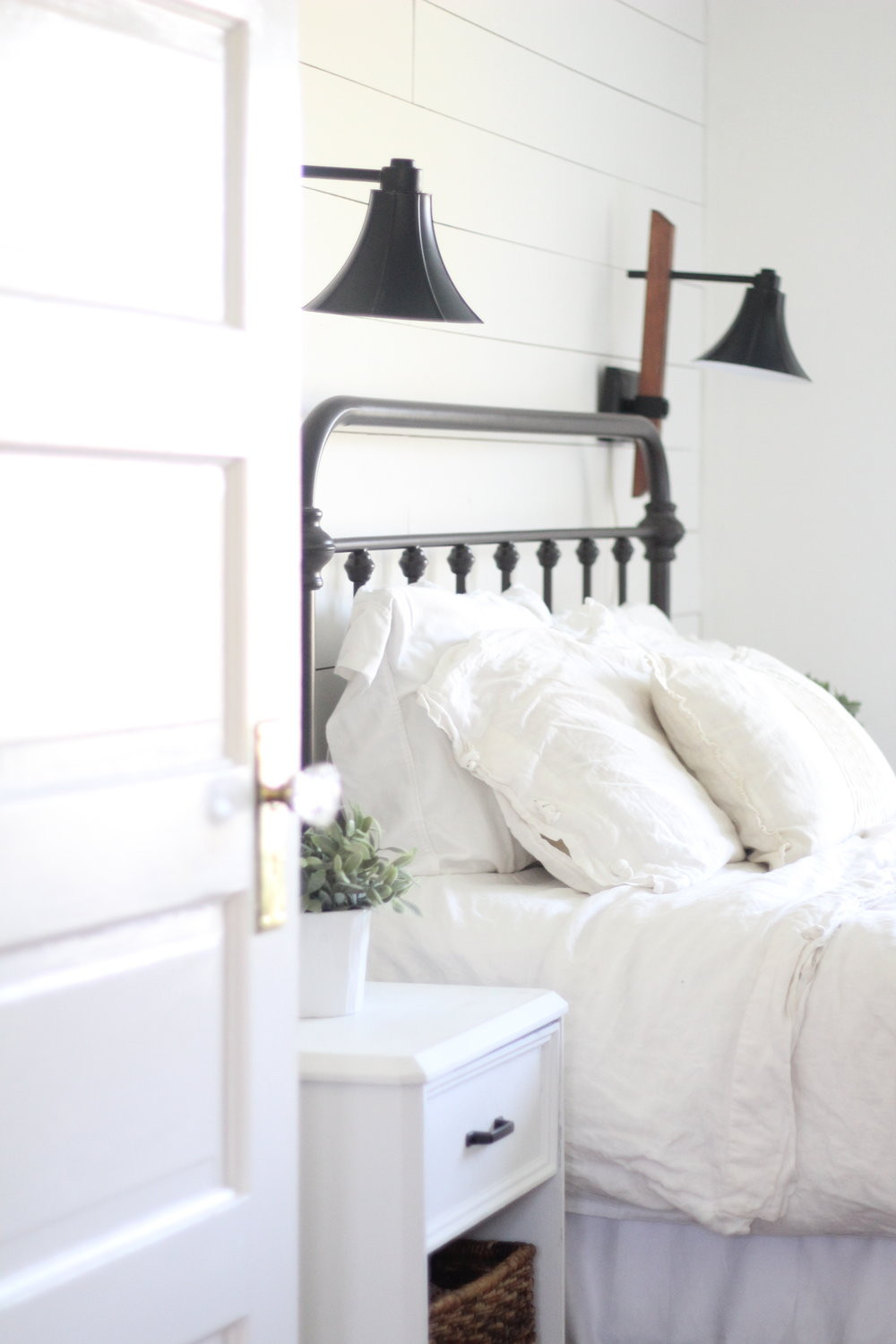 Farmhouse Bedroom Lighting
 A Review of Our Iron Bed from Tar Farmhouse on Boone