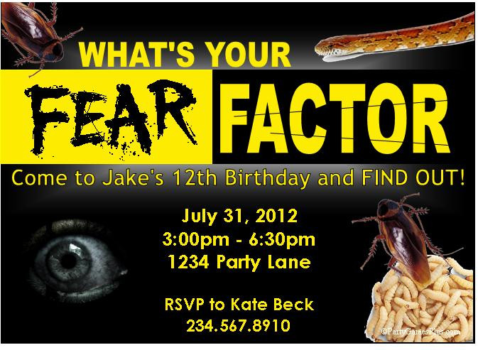 Fear Factor Birthday Party
 Top 10 Fear Factor Birthday Party Games