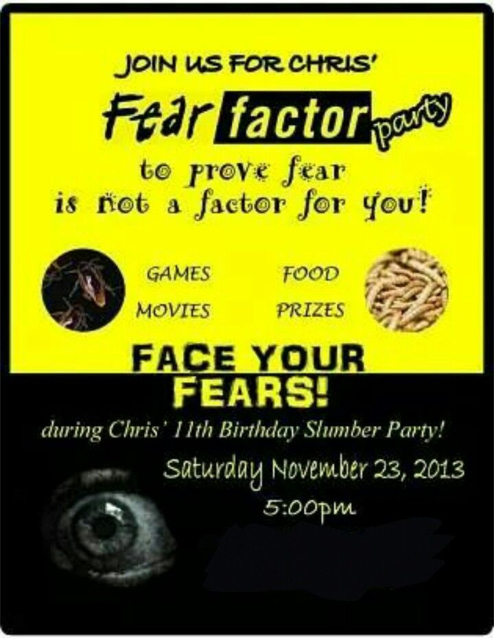 Fear Factor Birthday Party
 Fear factor party invitation