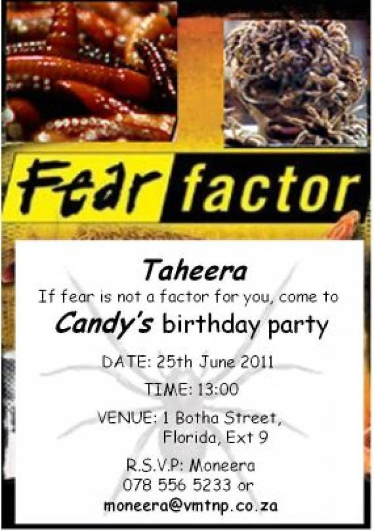 Fear Factor Birthday Party
 61 best Fear Factor Birthday images on Pinterest