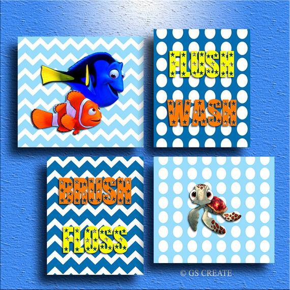 Finding Dory Bathroom Decor
 Finding NEMO DORY SQUIRT Baby boy Gift Bathroom Wall by