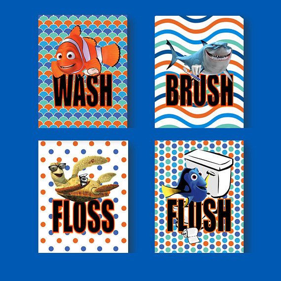 Finding Dory Bathroom Decor
 Finding Nemo Dory Wash Brush Floss Flush Kids Bathroom
