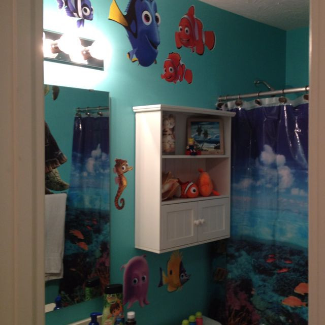 Finding Dory Bathroom Decor
 Kids bathroom under the sea shower curtain aqua paint