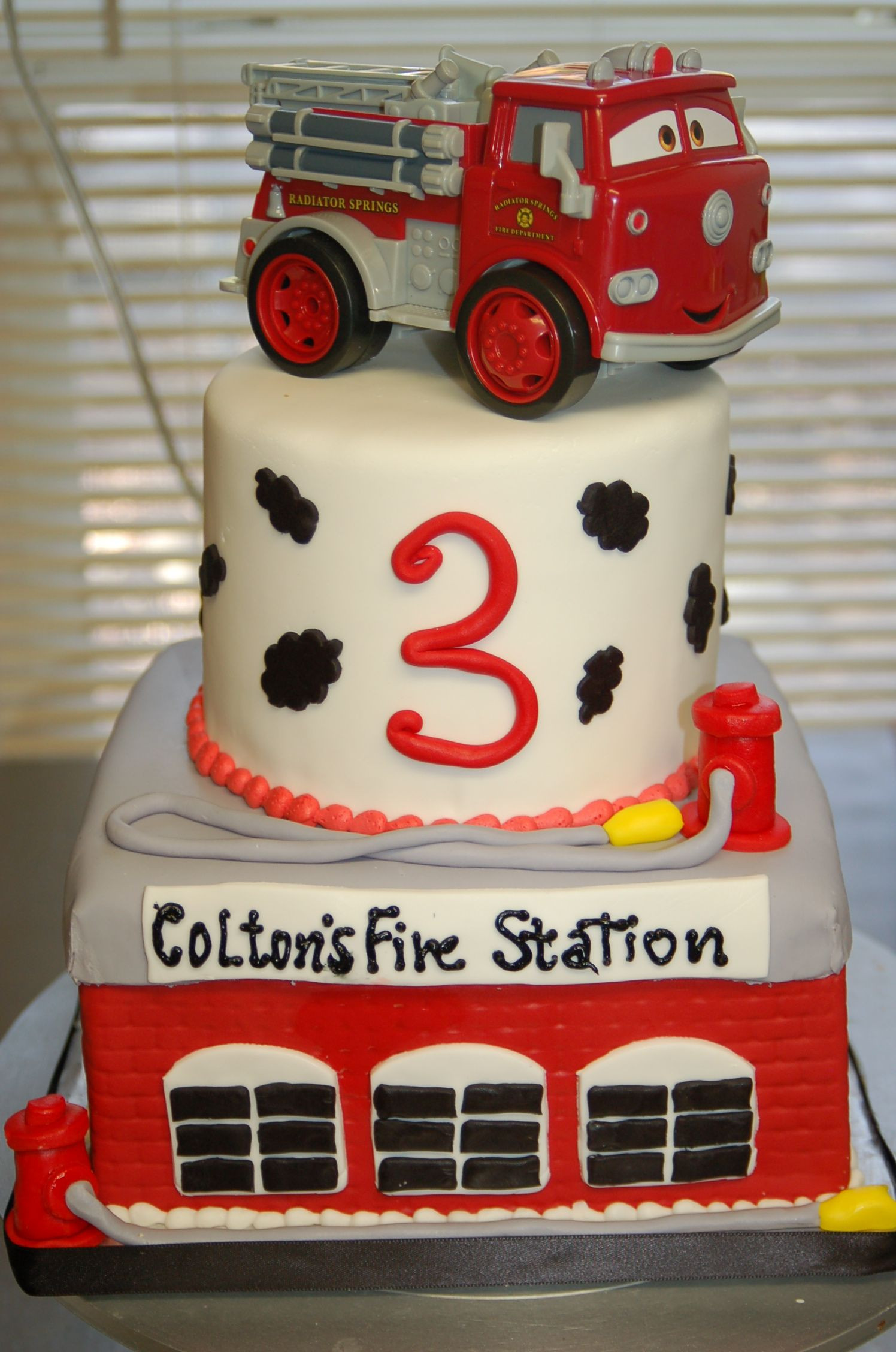 Fire Truck Birthday Cake
 Firetruck station birthday cake by Cake is the Best Part