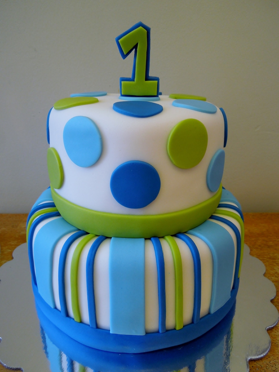 First Birthday Cakes For Boy
 Stripes & Dots Boys 1St Birthday CakeCentral