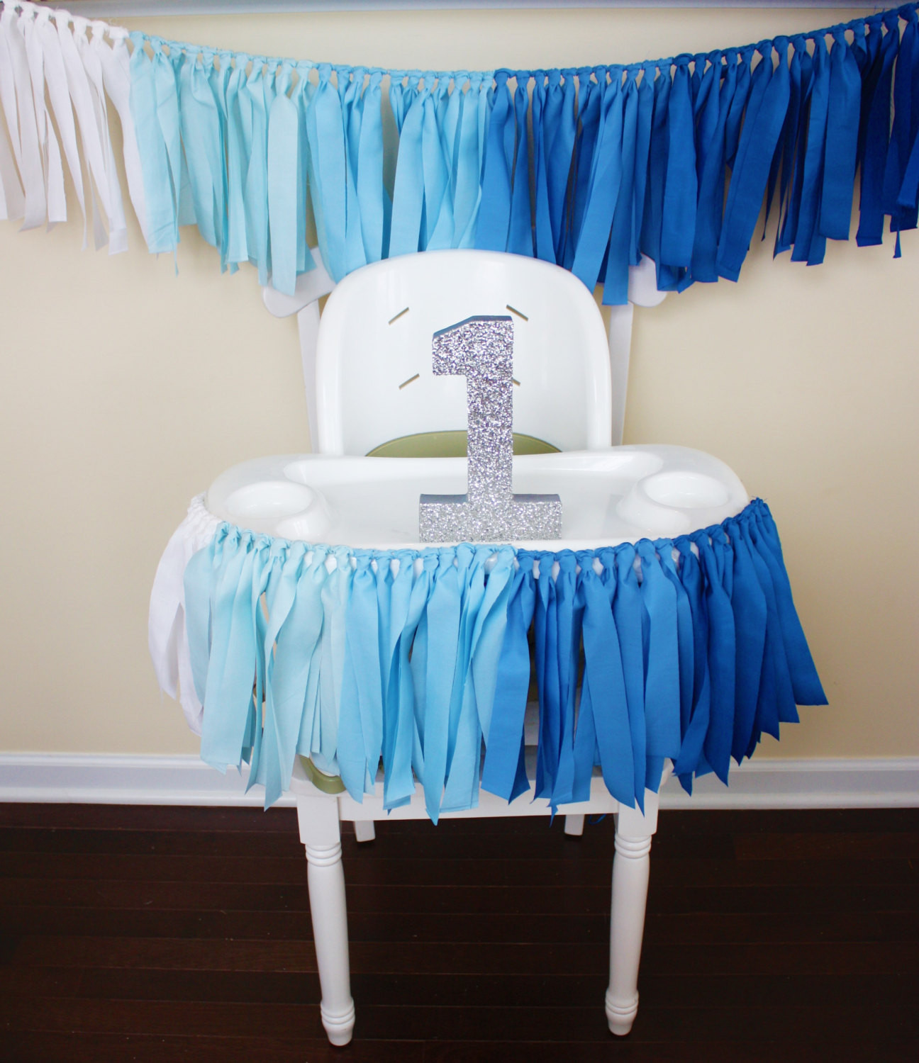 First Birthday High Chair Decorations
 Blue Ombre Garland 1st Birthday Boy Highchair banner