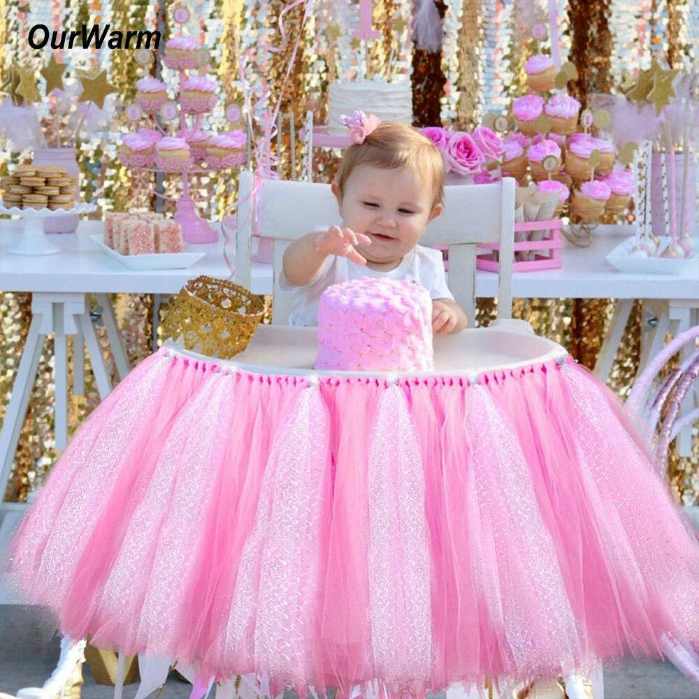 First Birthday High Chair Decorations
 Adjustable Tutu Tulle Skirt Wrap For High Chair Baby