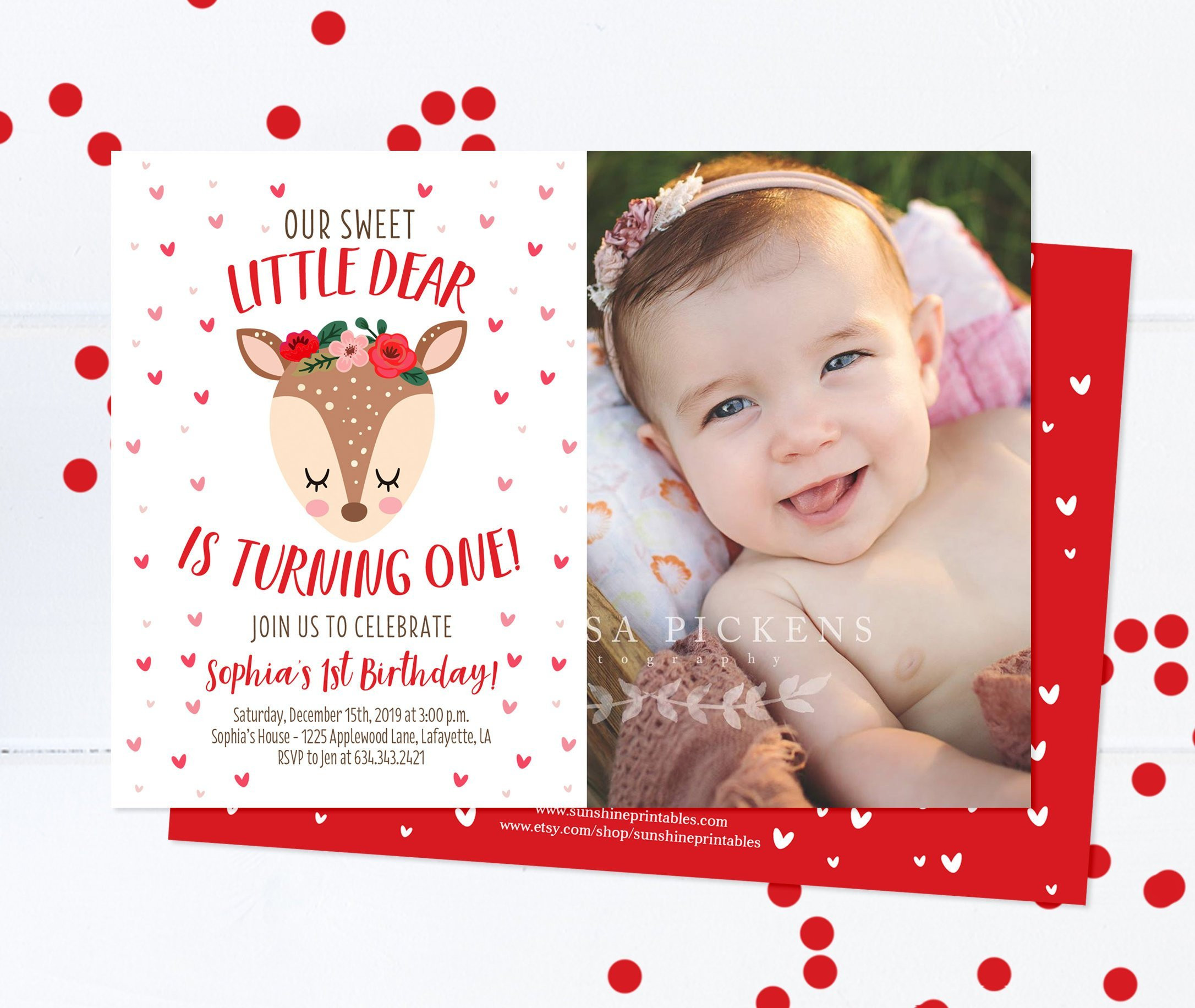 First Birthday Invitations Girl
 Valentines Day 1st Birthday Invitation Girl Little Deer