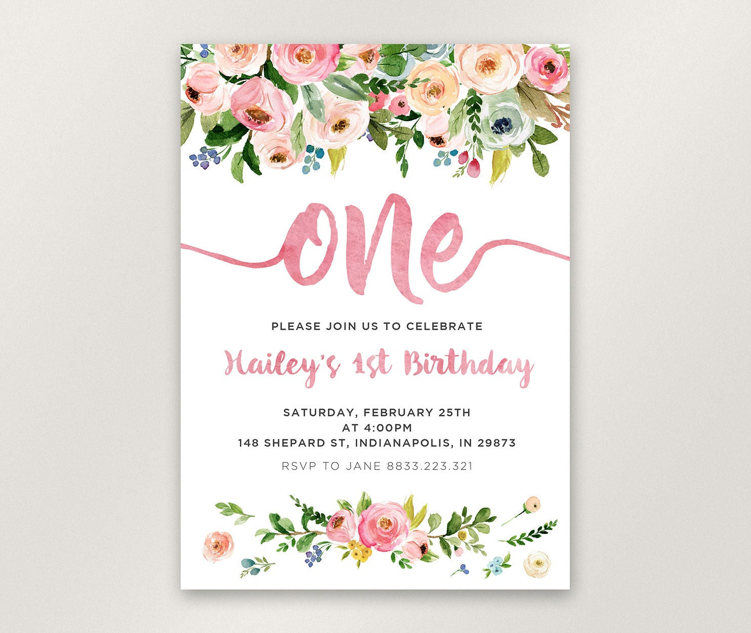 First Birthday Invitations Girl
 Floral 1st Birthday Invitation Girl First Birthday