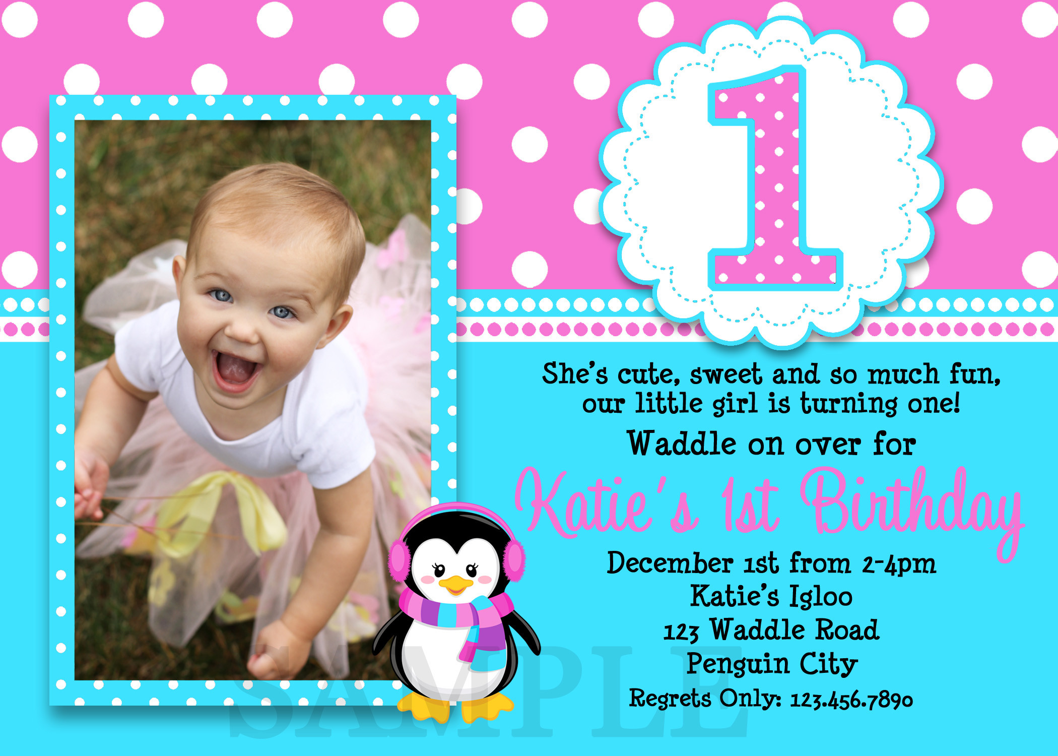 First Birthday Invitations Girl
 Printable Birthday Invitations Girls Penguin Party