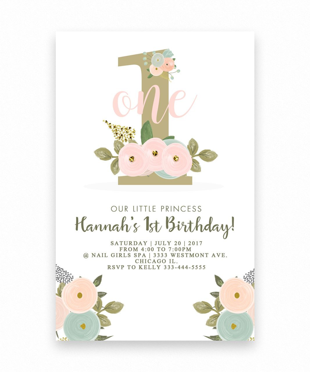 First Birthday Invitations Girl
 Birthday invitation Floral Big one 1st birthday