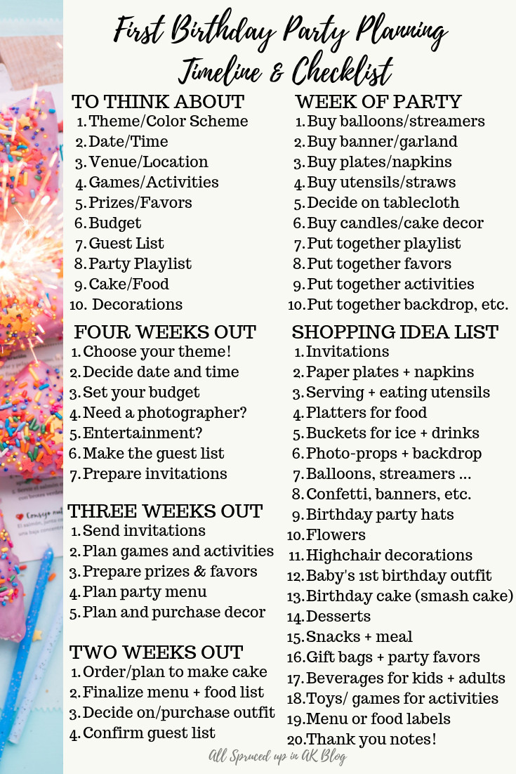 1st birthday planning checklist