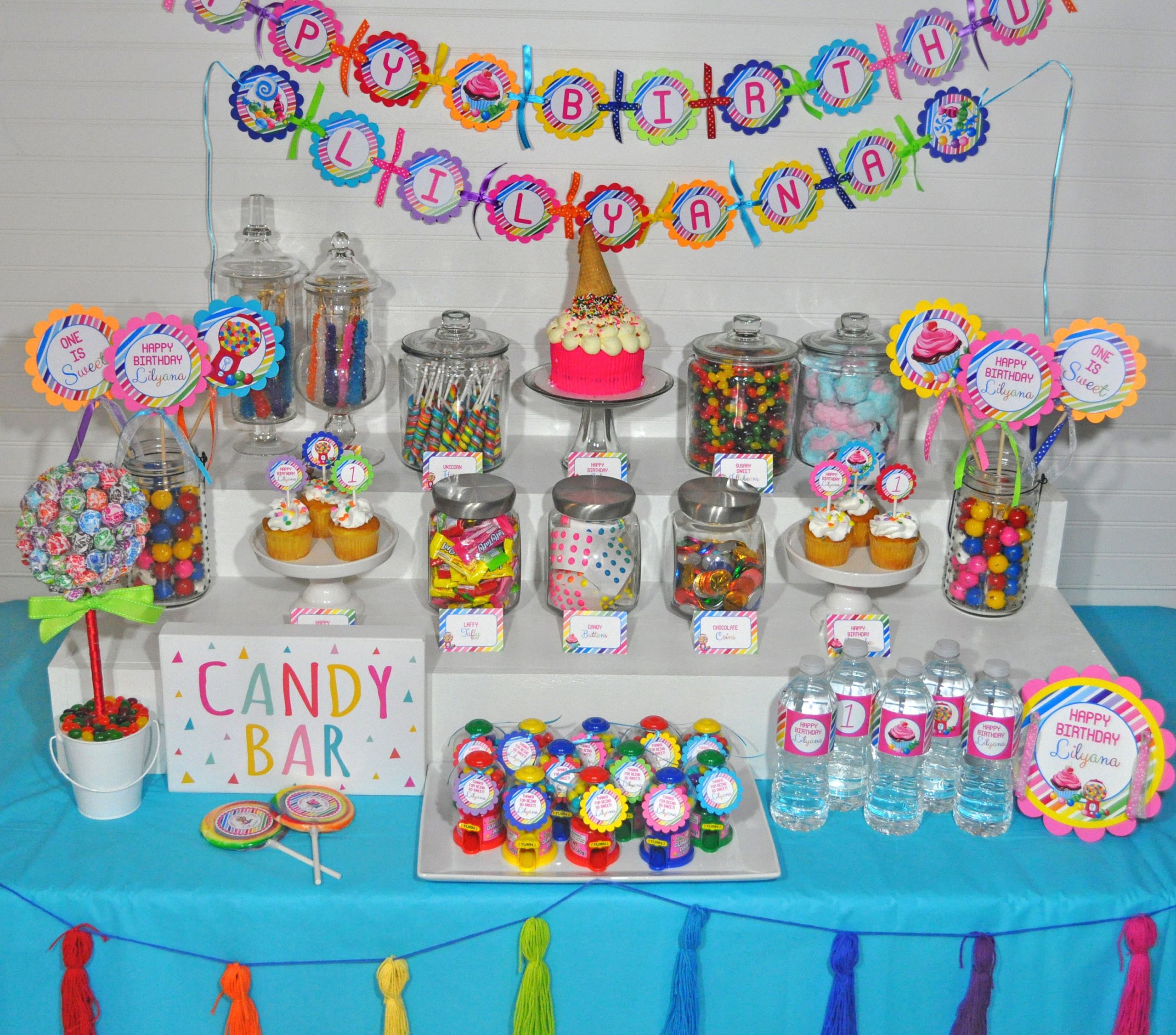 First Birthday Party Decoration Ideas
 Birthday BANNER Sweet Shoppe 1st Birthday Banner Rainbow