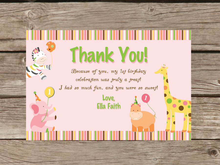 First Birthday Thank You Card Wording
 Sweet Safari First Birthday Thank you Card Printable