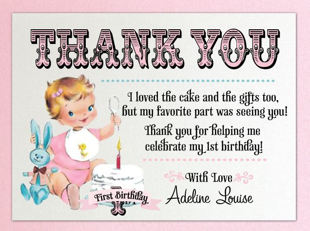 First Birthday Thank You Card Wording
 Vintage First Birthday Thank You Card