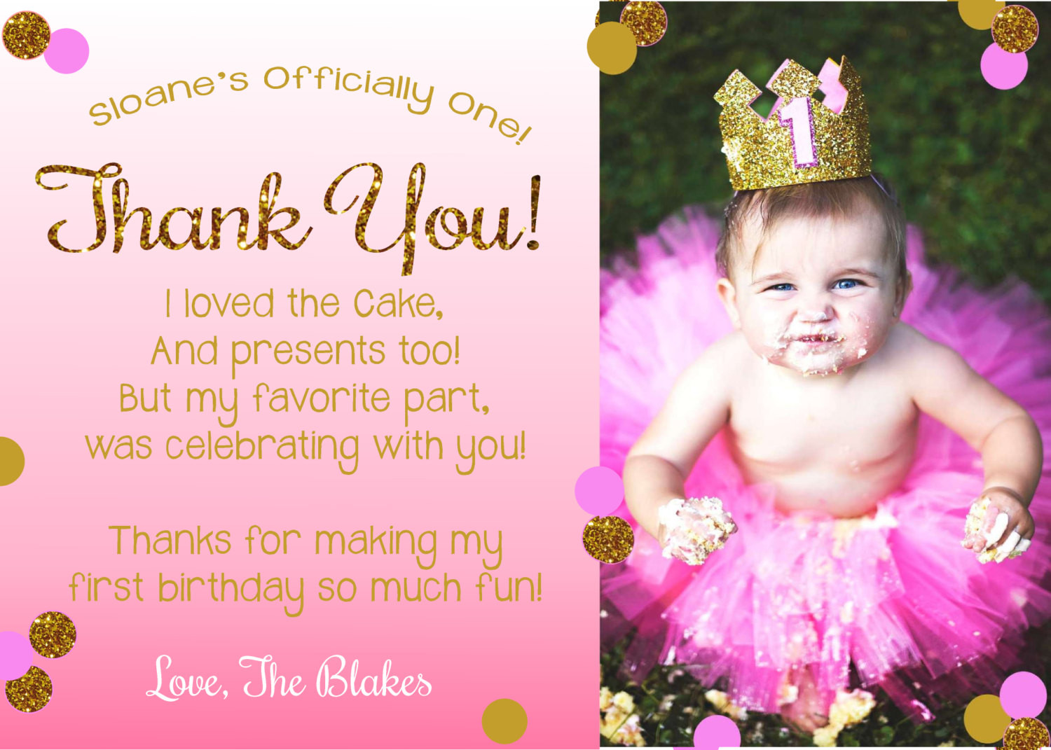 1st Birthday Thank You Card Free Template - Get What You Need For Free