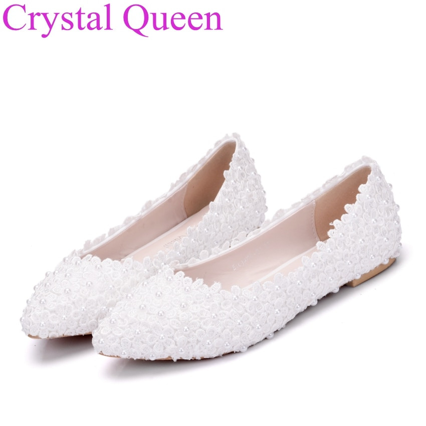 Flat White Wedding Shoes
 Flat white flower wedding shoes shallow mouth pointed toe