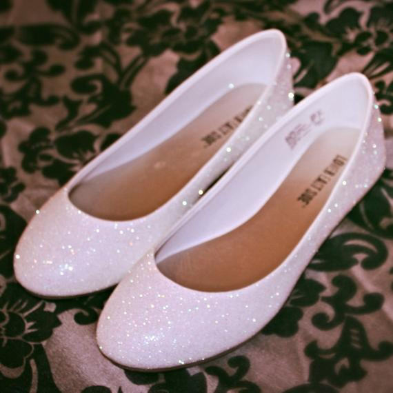Flat White Wedding Shoes
 White Glitter Bridal Shoes Wedding Flats
