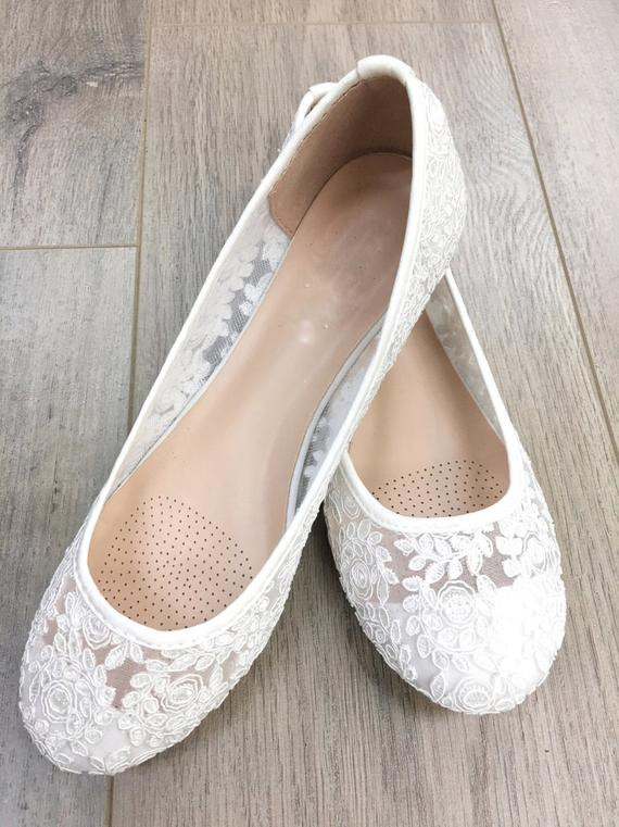 Flat White Wedding Shoes
 Women Wedding Shoes Bridesmaid Shoes White lace flats