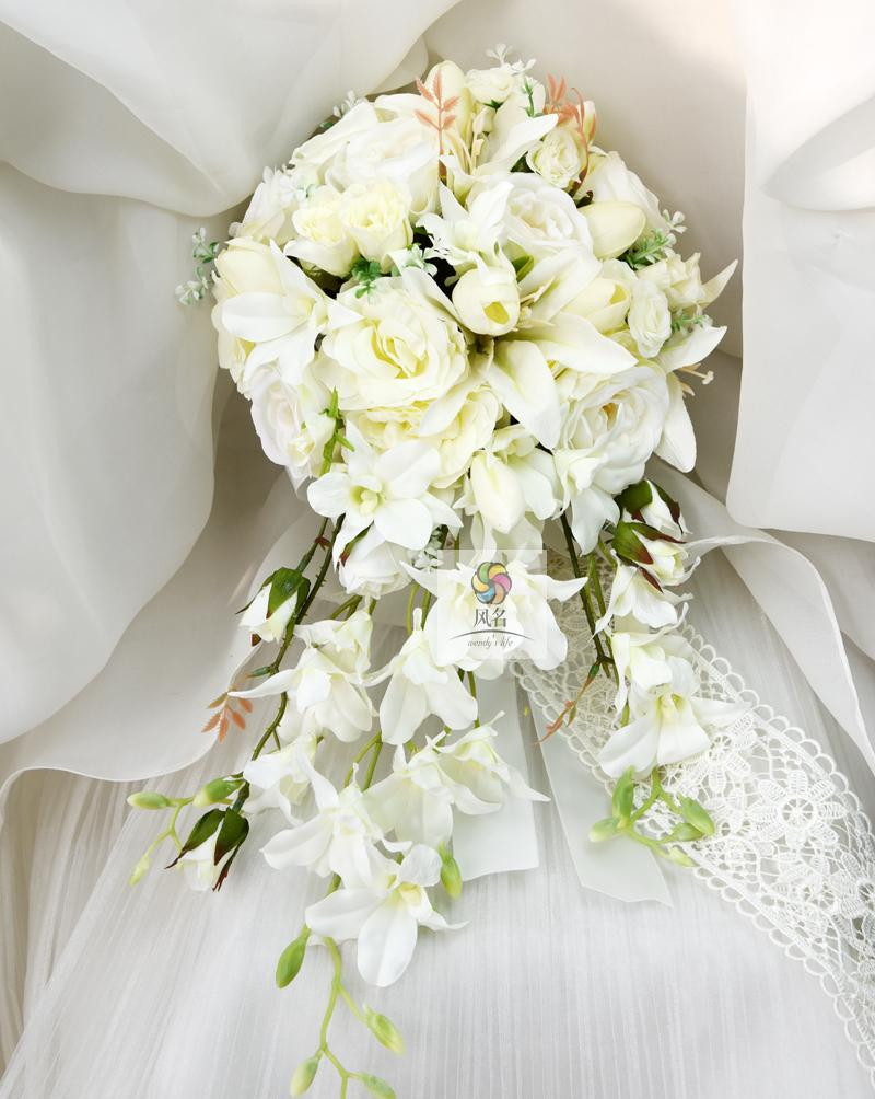 Flower Bouquets For Wedding
 New Waterfall Style Handmade Wedding Bridal Bouquet Orchid