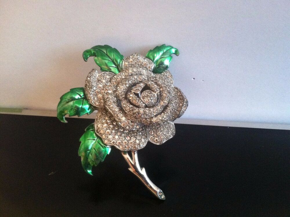 Flower Pins
 Vintage Confirmed Dujay Rhinestone Enamel Flower Floral