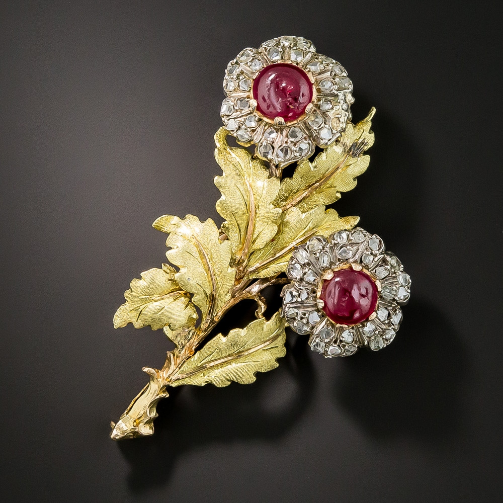 Flower Pins
 Buccellati Ruby and Diamond Flower Brooch