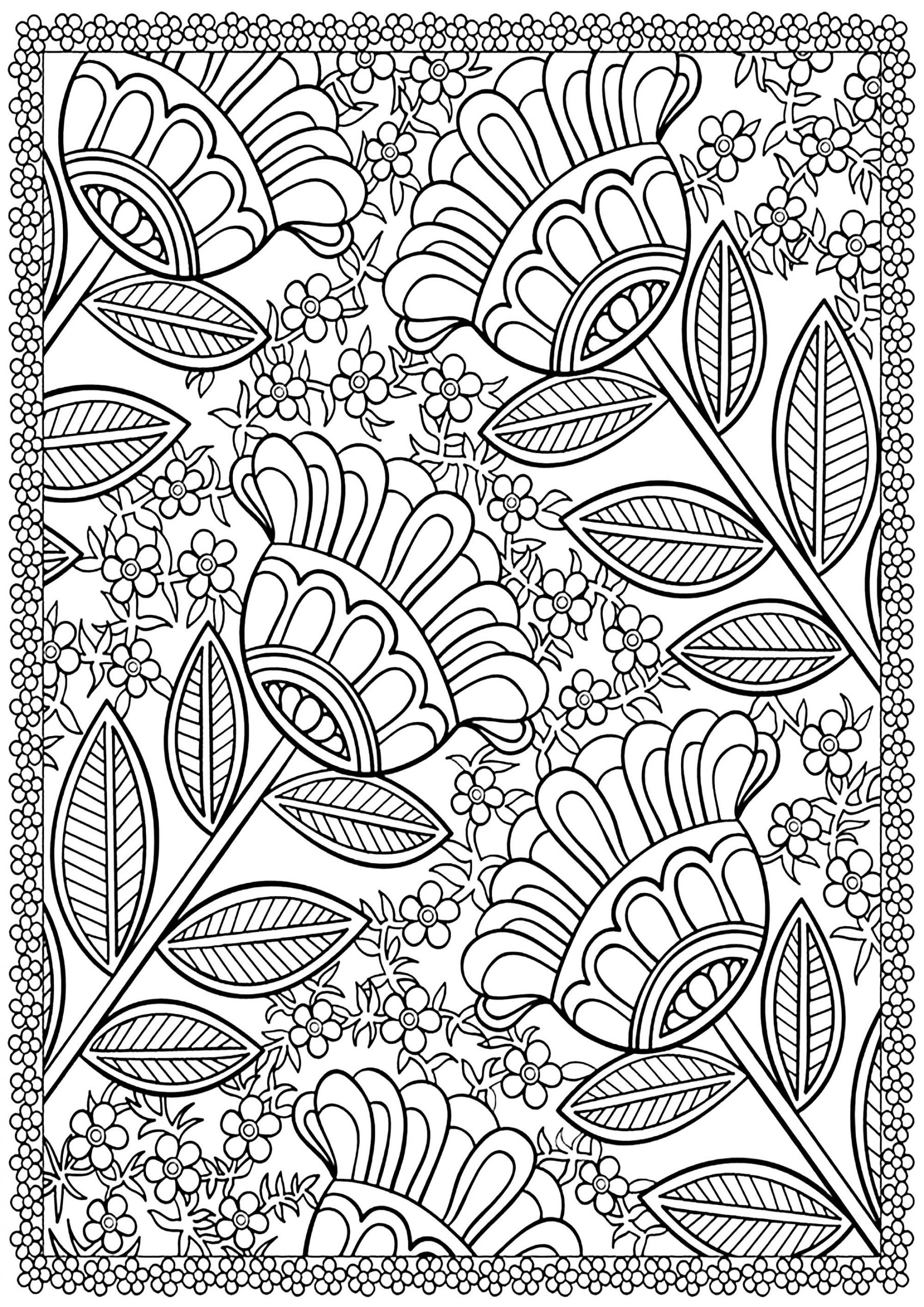 Flowers Coloring Pages For Adults
 Four big flowers Flowers Adult Coloring Pages