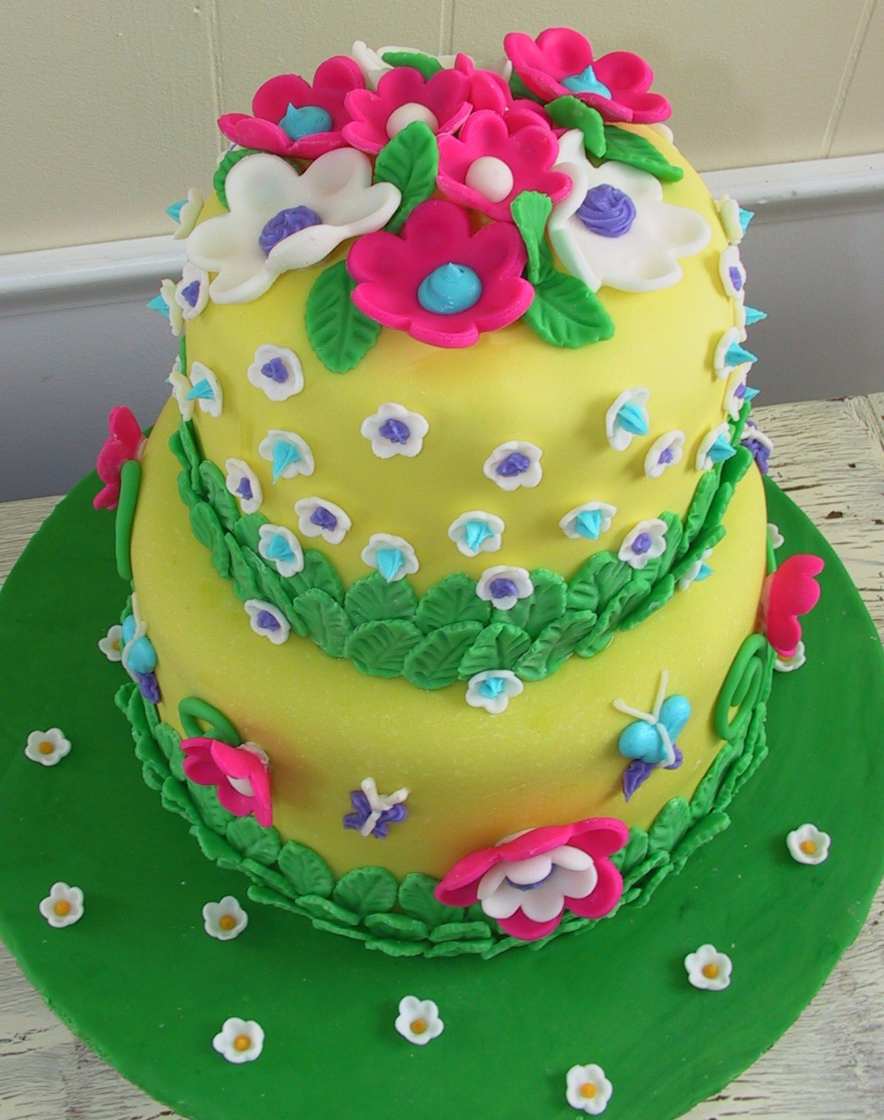 Fondant Birthday Cake
 Butterflies flowers and fondant Birthday Cake