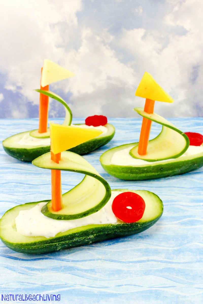 Food Ideas For Beach Theme Preschool Party
 Cucumber Boat Shaped Snack for Kids Natural Beach Living