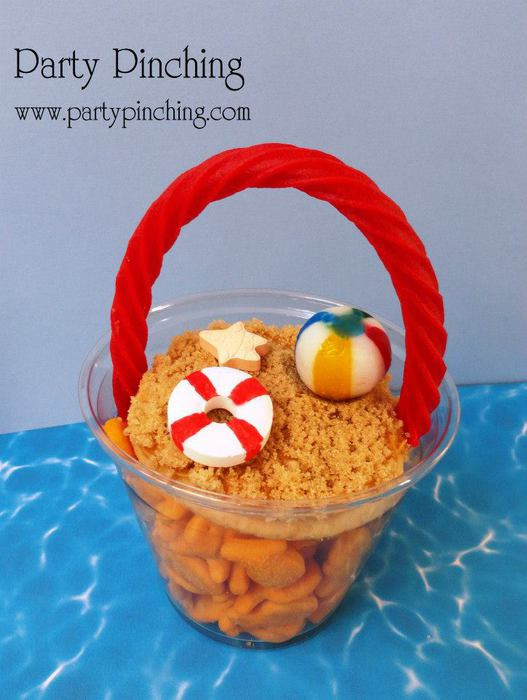 Food Ideas For Beach Theme Preschool Party
 Beach pail snack with goldfish and cookie fun for summer