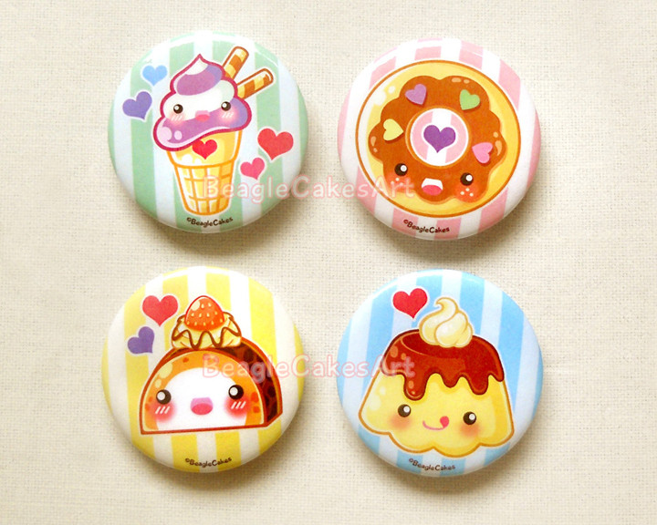 Food Pins
 Sweet Desserts 1 75" Pinback Button Set of 4 Cute Food