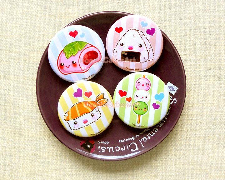 Food Pins
 Kawaii Japanese Food 1 75" Pinback Button Set of 4 Cute