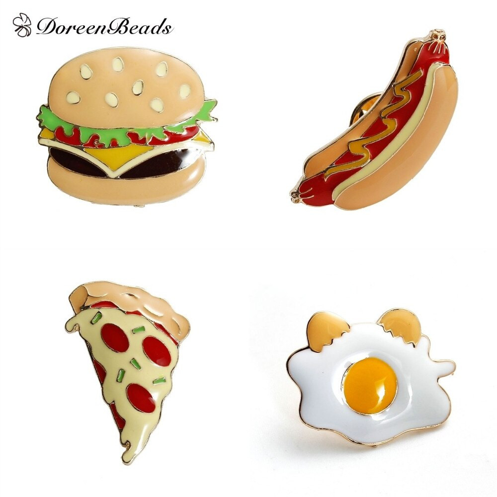 Food Pins
 DoreenBeads 2016 Fashion Enamel Food Hamburger Pizza Hot