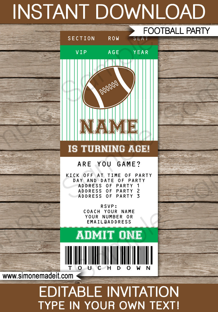 Football Birthday Invitations
 Football Ticket Invitation Template