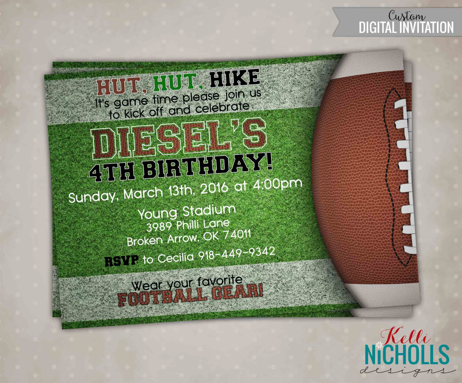 Football Birthday Invitations
 Football Birthday Invitation Football by KelliNichollsDesigns