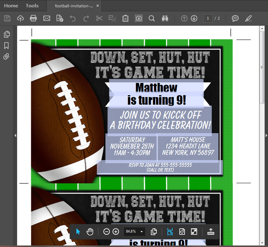 Football Birthday Invitations
 Football Party Invitation Printable Digital Download