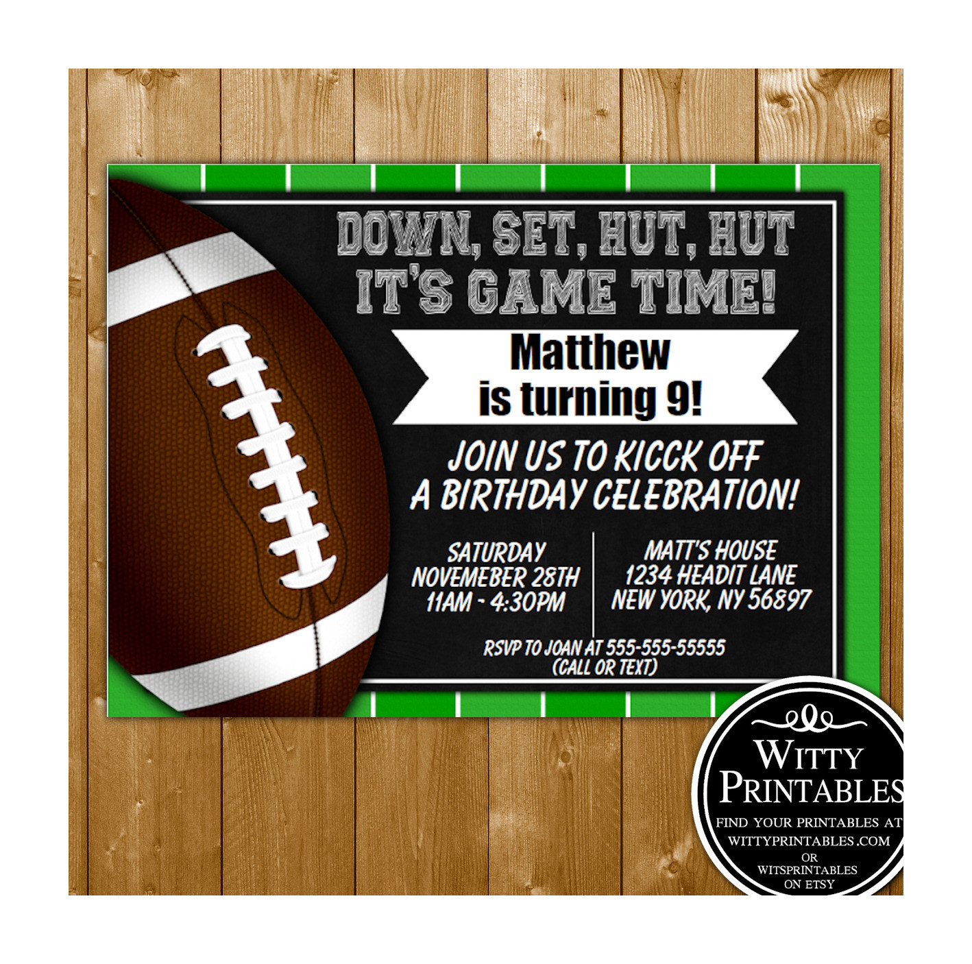 Football Birthday Invitations
 Football Party Invitation Printable Digital Download