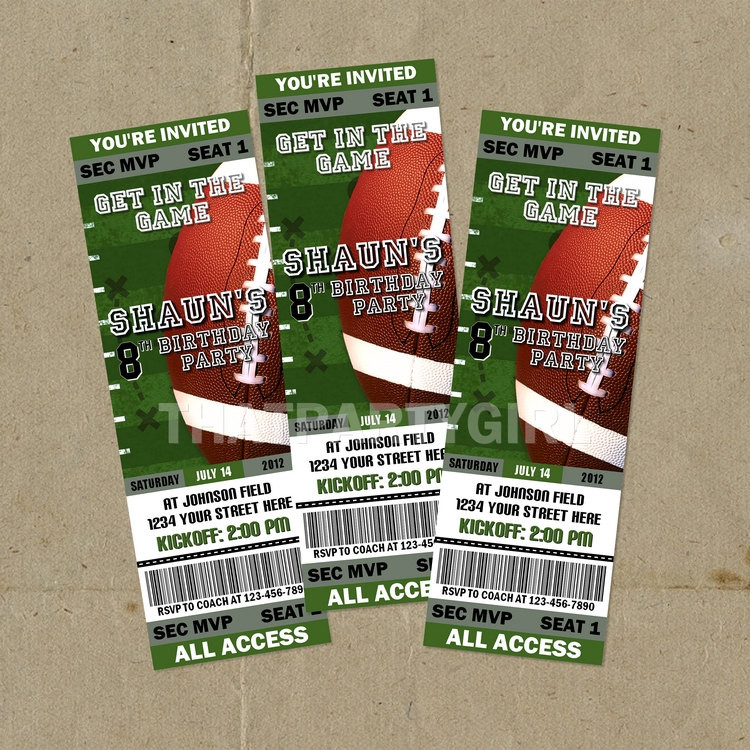 Football Birthday Invitations
 12 Football Birthday Party Ticket Style Invitations