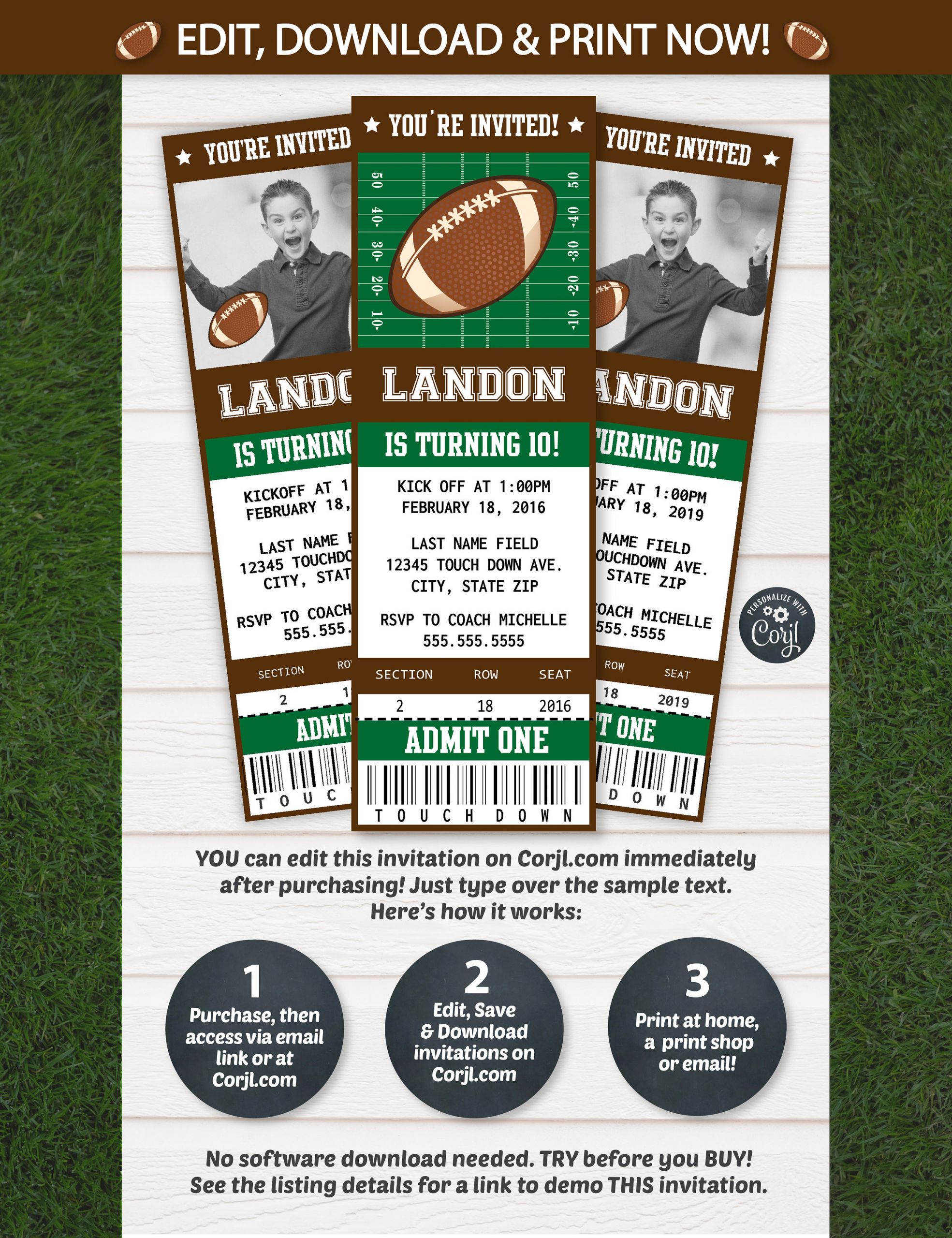 Football Birthday Invitations
 Football Invitation Football Party Invitation Football