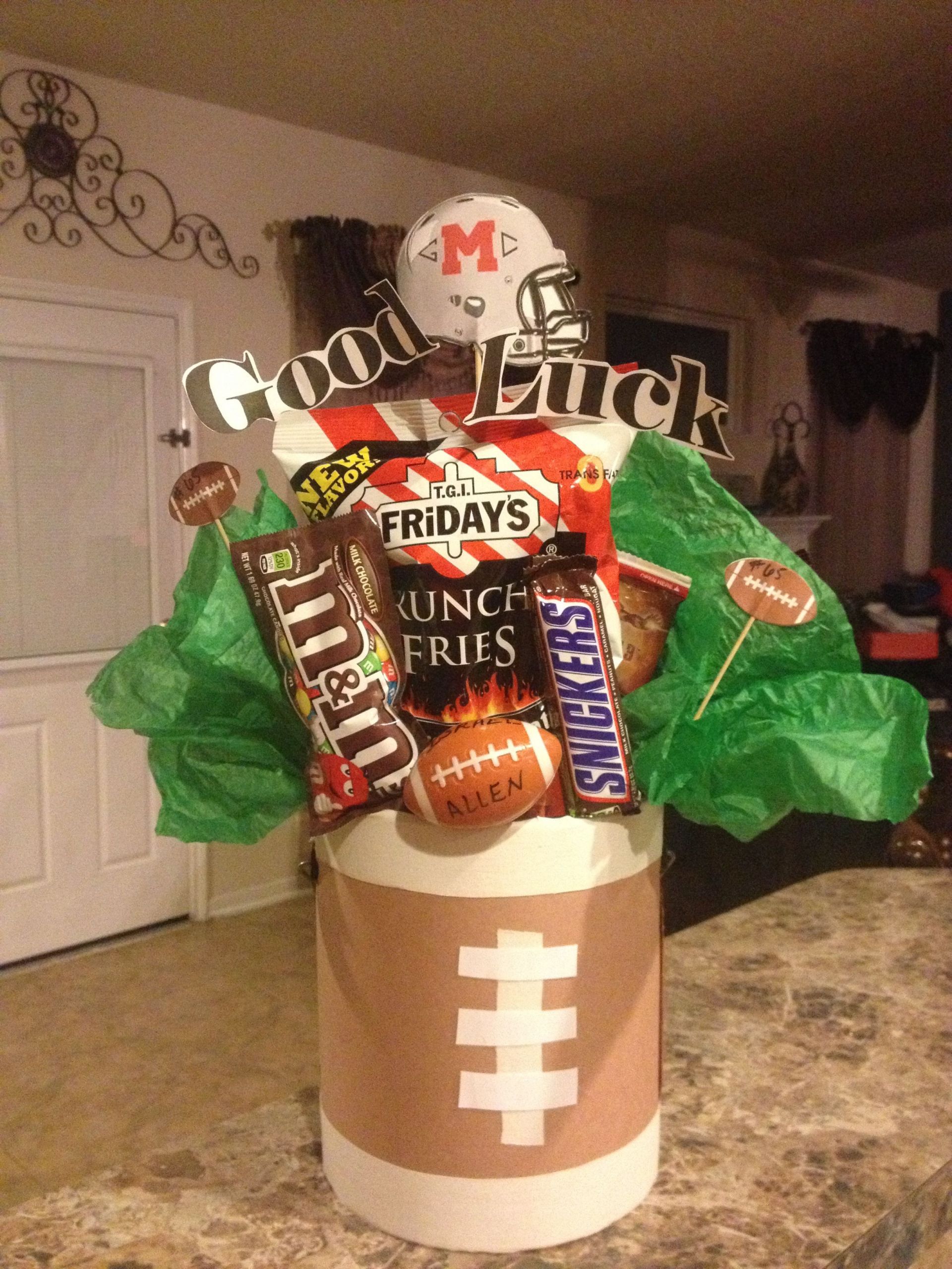 Football Gift Ideas For Boys
 Varsity football player t idea I made this basket