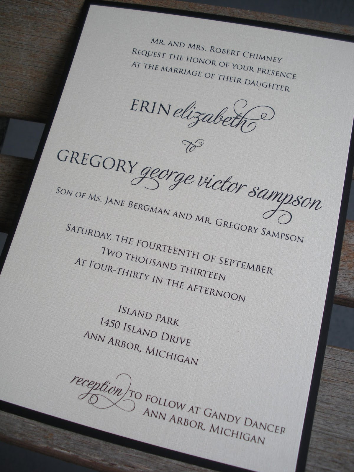 Formal Wedding Invitation Wording
 Vivian Elle Invitations Greg and Erin s Formal Wedding