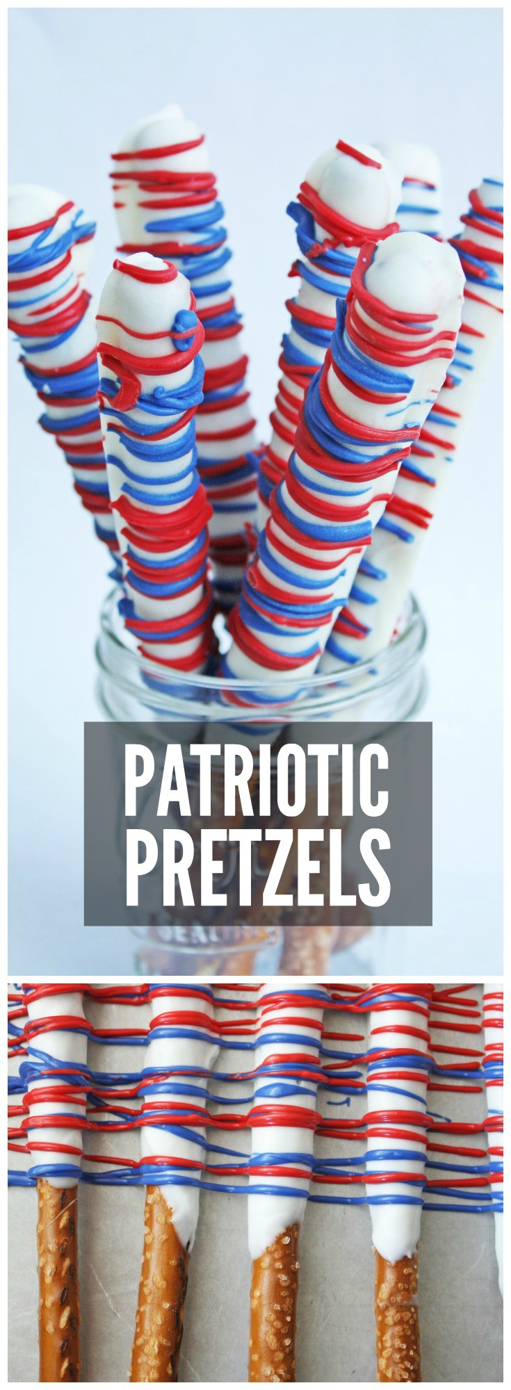 Fourth Of July Pretzels
 Red White & Blue Pretzel Rods