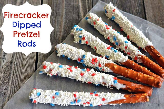 Fourth Of July Pretzels
 4th of July Dessert Patriotic Firecracker Dipped Pretzel Rods